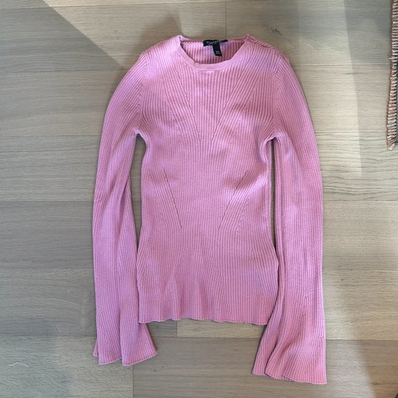Top Shop Rib knit pink sweater with flare sleeve details. Size small - Picture 1 of 3